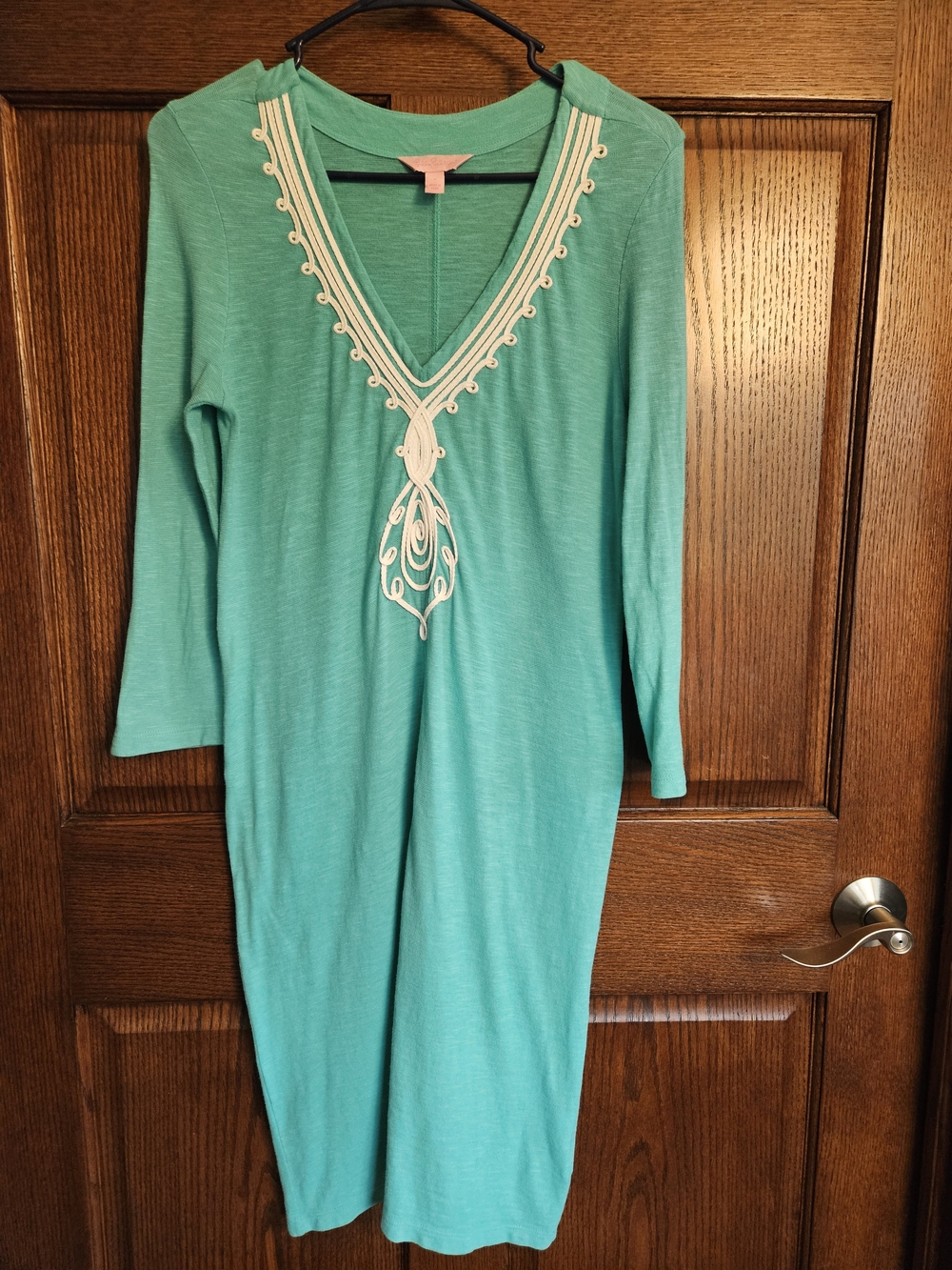 Lilly Pulitzer Turquoise Green Midi Dress with Cream Embroidery
